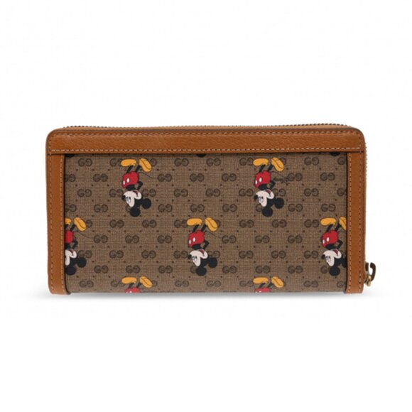 Gucci GG Disney X Mickey Mouse Zip Around Tan Gold Brown Purse Wallet Italy NEW - Picture 2 of 13